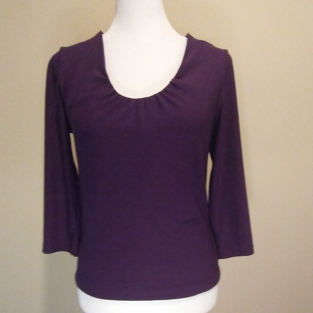 Vintage Express Purple Fitted Ruched 3/4 Sleeve Blouse